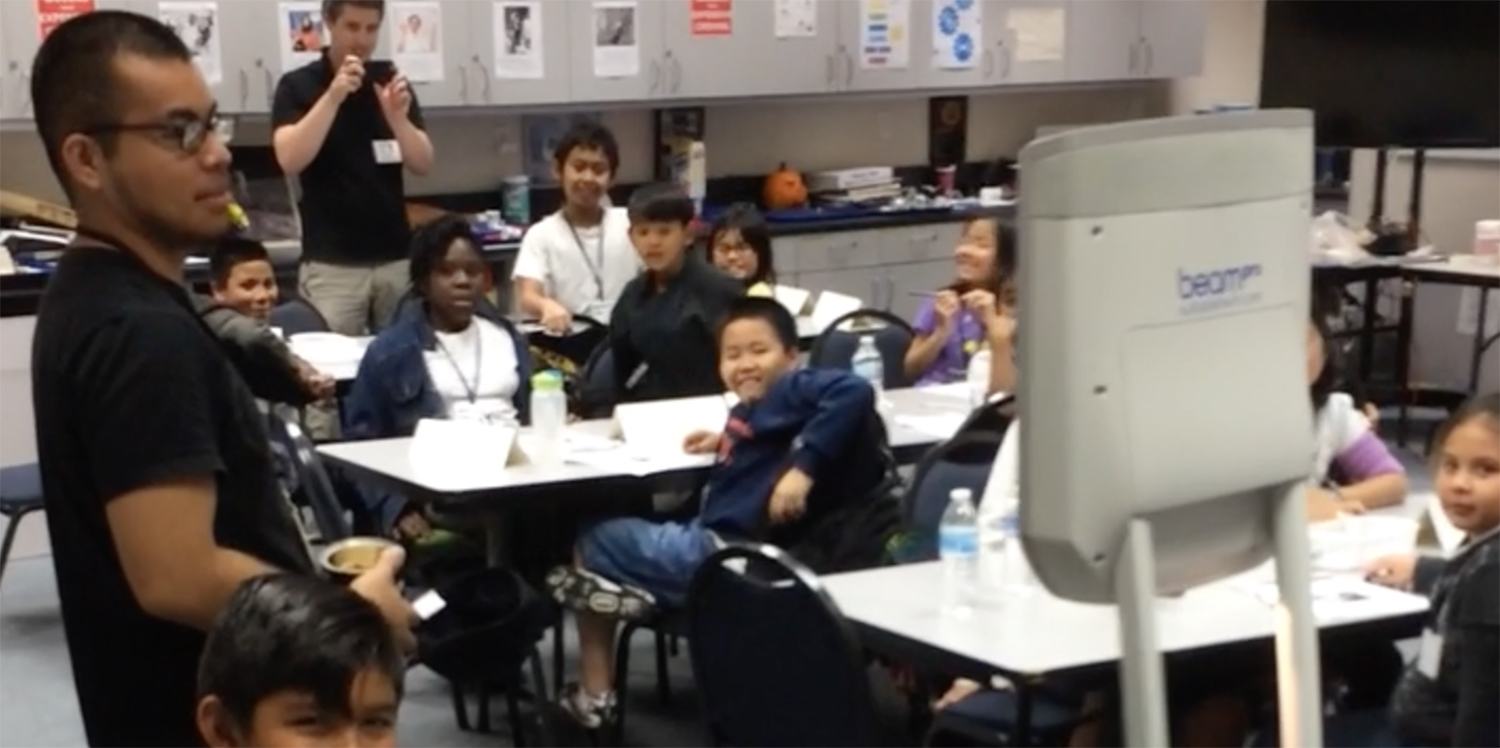 Students with telepresence robot